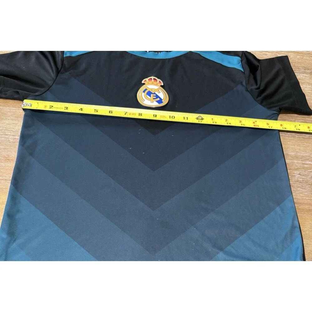 Real Madrid CF Soccer Training Jersey Youth Size Large Black Blue Shirt